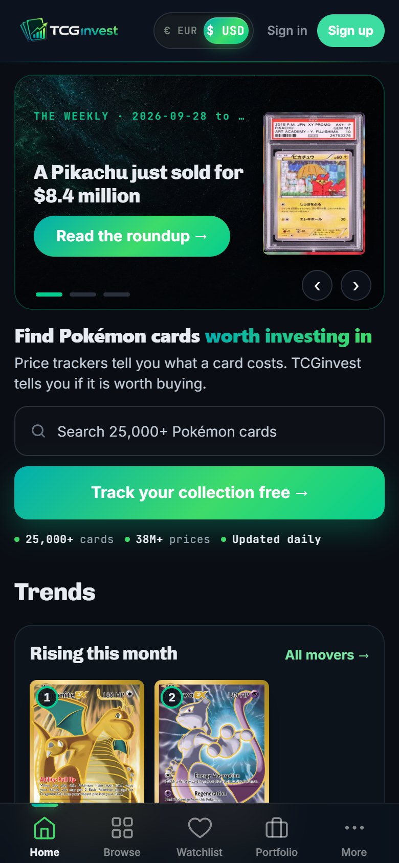 tcginvest.io on a phone
